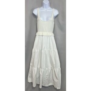 Vestique Dress Women's Medium Babydoll Tiered Midi White Bridal Resort Layered